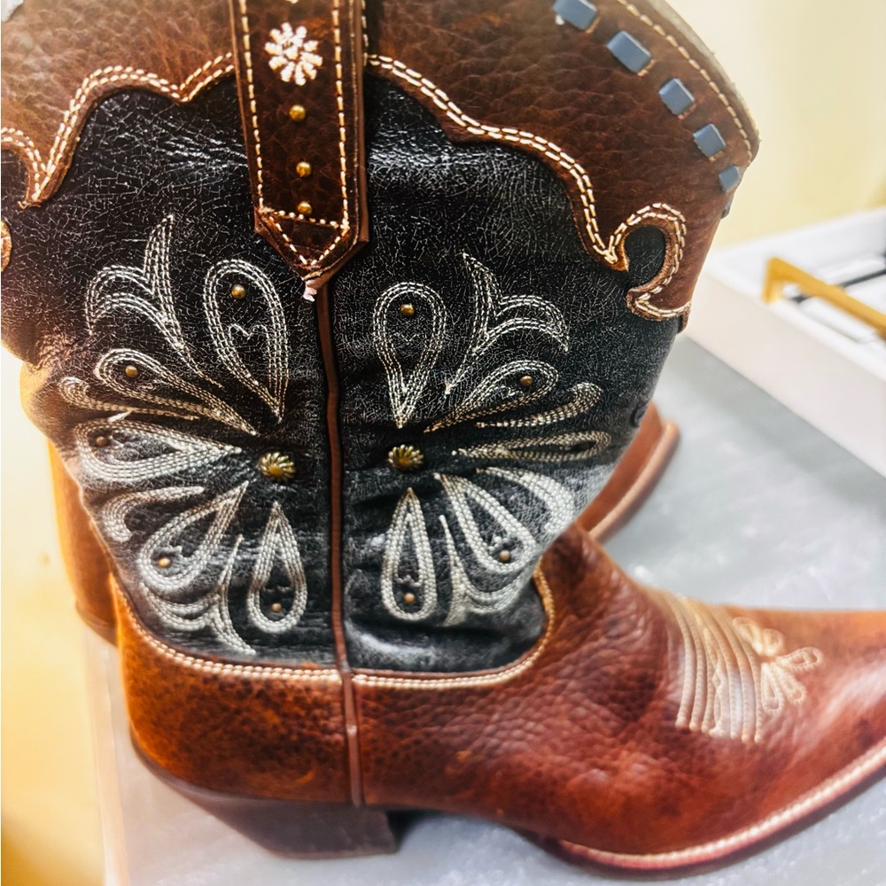 Ariat Brown and Denim Blue  Embroidered Boots